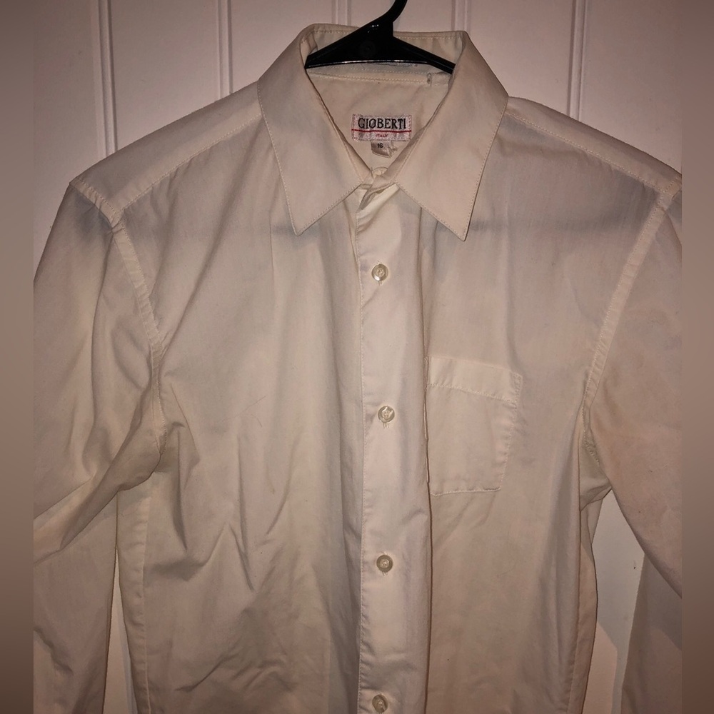 Gioberti Mens Button Up White Dress Shirt Size 16 Dress Wear Made In Italy